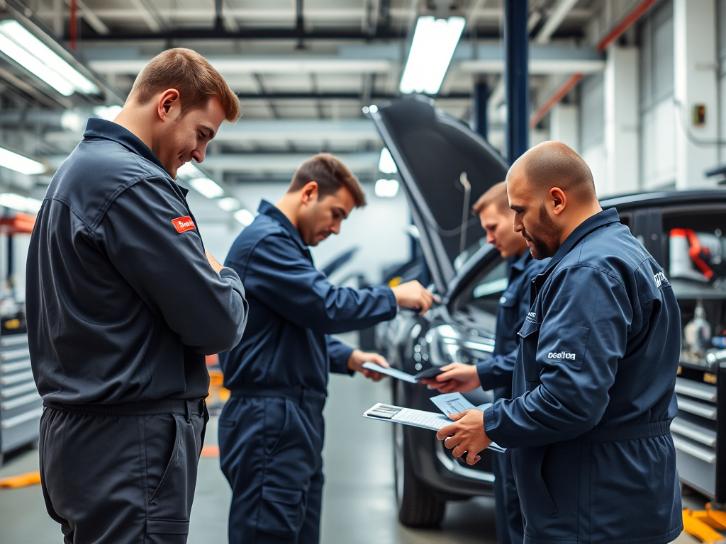 Đội ngũ kỹ thuật viên chuyên nghiệp thực hiện kiểm tra ô tô theo quy trình chuẩn quốc tế tại xưởng dịch vụ ở Hà Nội với đầy đủ thiết bị chẩn đoán hiện đại