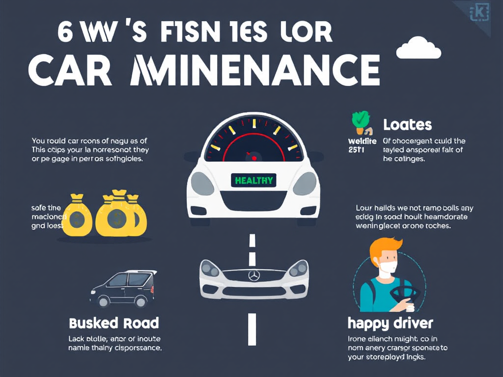 Hình minh họa các lợi ích của việc bảo trì ô tô, bao gồm xe hoạt động tốt, tiết kiệm chi phí và an toàn giao thông.