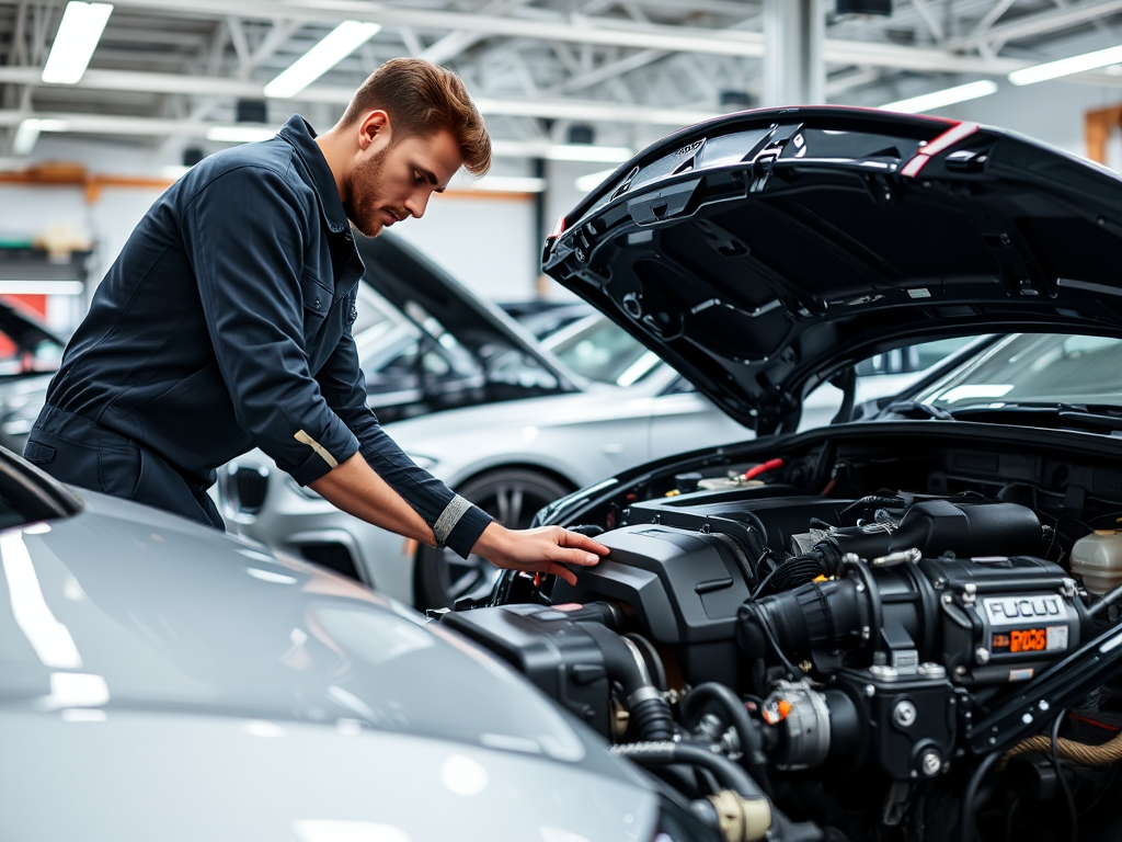 Kỹ thuật viên chuyên nghiệp đang sửa chữa động cơ ô tô nhập khẩu trong xưởng hiện đại tại Hà Nội, với đầy đủ dụng cụ và thiết bị chẩn đoán tiên tiến