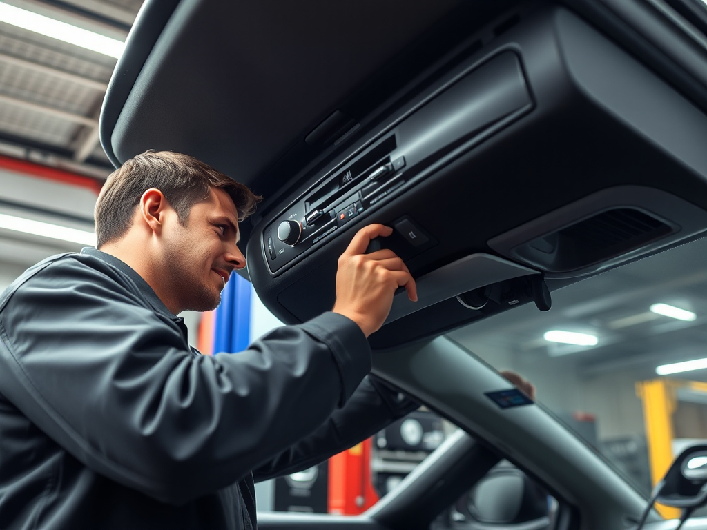 Kỹ thuật viên kiểm tra và bảo dưỡng hệ thống điều hòa ô tô trong gara chuyên nghiệp, sử dụng các dụng cụ chuyên dụng để đảm bảo hoạt động tốt nhất trong thời tiết nóng bức của Hà Nội