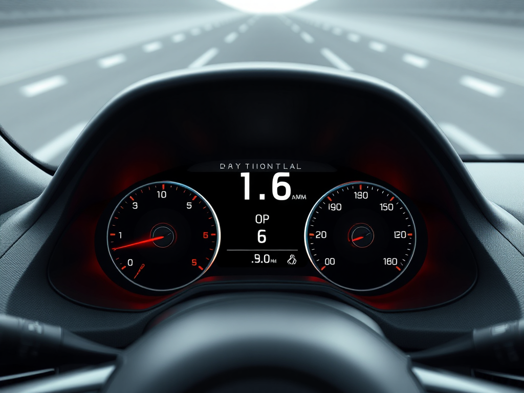 Bảng điều khiển xe hơi hiện đại hiển thị hiệu suất nhiên liệu tối ưu, nhấn mạnh lợi ích của phụ tùng ô tô chính hãng.