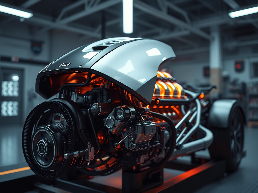 Động cơ ô tô hiện đại, chi tiết tinh xảo, thể hiện chất lượng và độ bền của phụ tùng ô tô chính hãng.