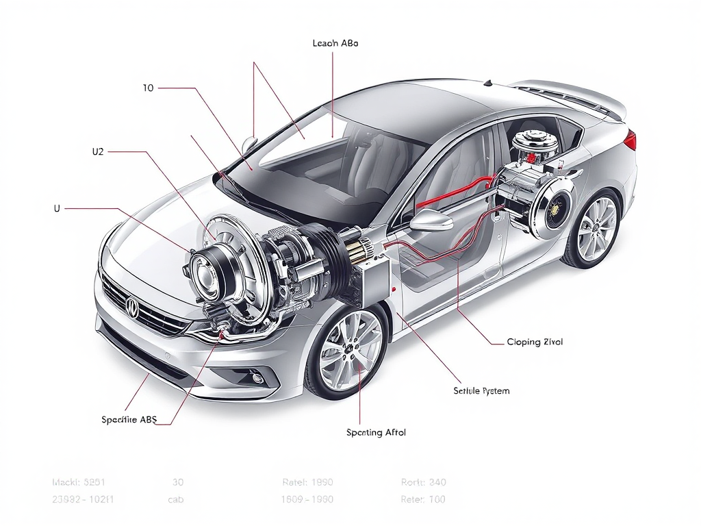 Sơ đồ chi tiết hệ thống phanh ABS trên ô tô hiện đại, hiển thị các cảm biến, bộ điều khiển và các thành phần thủy lực quan trọng
