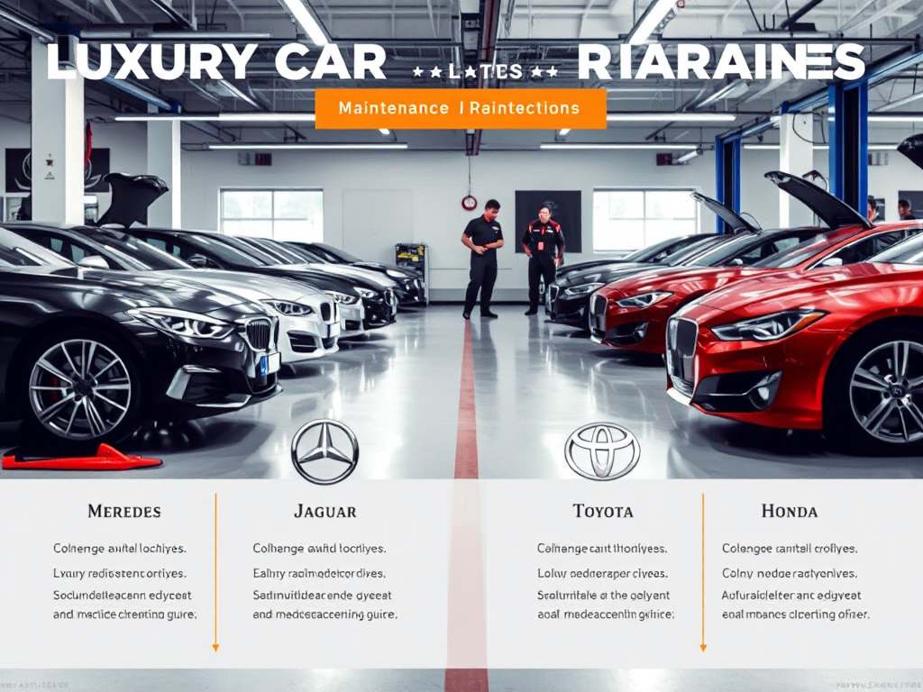 Sơ đồ so sánh chi phí bảo dưỡng xe sang Đức, Anh, Nhật trong gara ô tô hiện đại tại Hà Nội với các mẫu BMW, Mercedes, Jaguar, Toyota, Honda